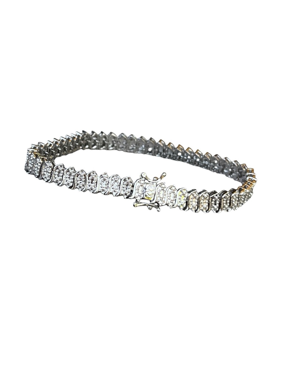 Silver Tone S Curve Flat Tennis Bracelet Fashion Jewelry